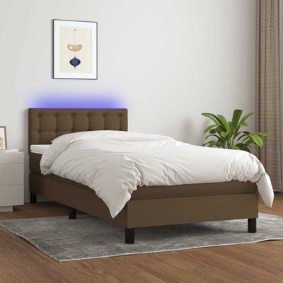 vidaXL Posteľ boxsping s matracom a LED tmavohnedá 90x200 cm látka