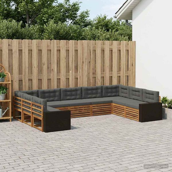 vidaXL Záhradná súprava gaučov s vankúšom 9 pcs Prírodná a antracitová