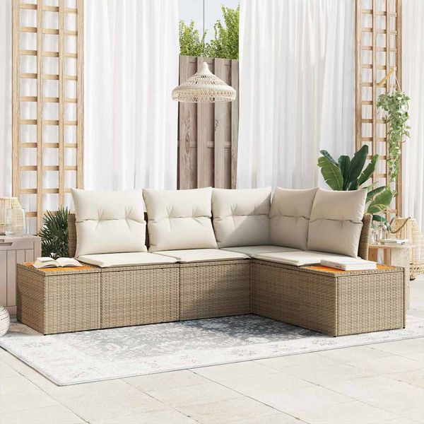 vidaXL Súprava záhradných pohoviek s vankúšom 5 pcs Béžová Poly ratan