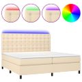 vidaXL Posteľ boxsping s matracom a LED krémová 200x200 cm látka