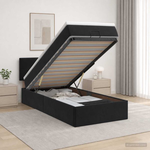 vidaXL Ottoman posteľ s matracom a LED Čierna 100 x 200 cm Zamat