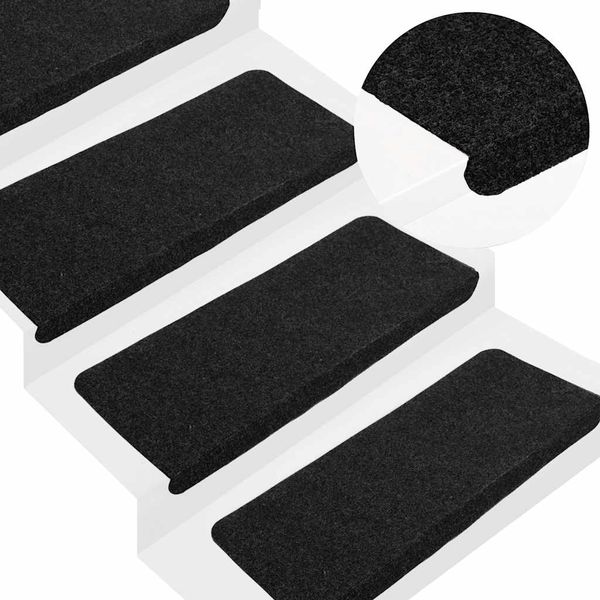 vidaXL Samolepiace nášľapy na schody 15 ks 65x24,5x3,5 cm čierne