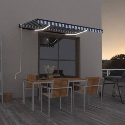 vidaXL Automatická markíza, LED a senzor vetra 300x250 cm, modrá/biela