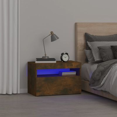 vidaXL Nočný stolík s LED svetlami dymový dub 60x35x40 cm