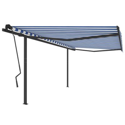 vidaXL Automaticky zaťahovacia markíza so stĺpmi 4,5x3,5 m modro-biela