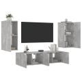 vidaXL 4-dielne TV nástenné skrinky s LED betónovo sivé kompozit.drevo