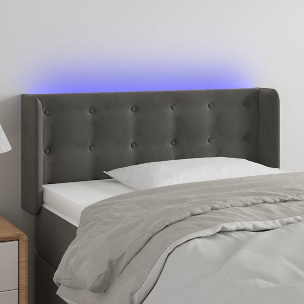 vidaXL Čelo postele s LED tmavosivé 93x16x78/88 cm zamat