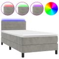 vidaXL Posteľ boxsping s matracom a LED bledosivá 90x190 cm zamat