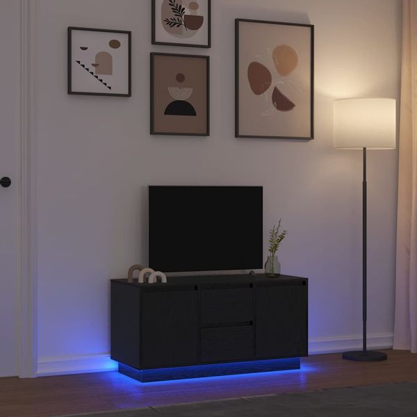 vidaXL TV skrinka s LED svetlami, čierny dub 100x41x50 cm