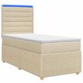 vidaXL LED boxspring posteľ s matracom Krémová 90 x 200 cm Látka