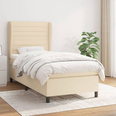 vidaXL Posteľný rám boxsping s matracom krémový 80x200 cm látka