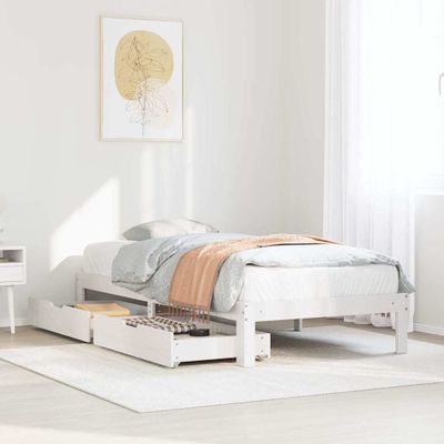 vidaXL Posteľný rám so zásuvkami biely 90x200 cm borovicový masív