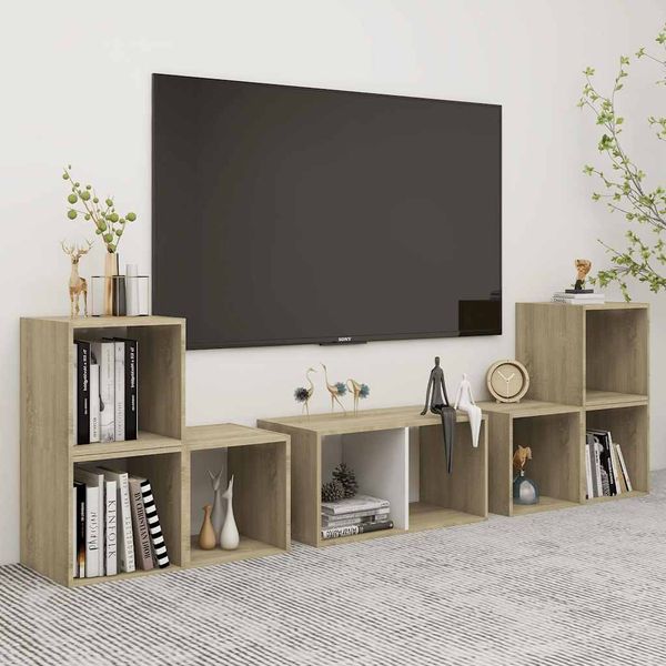 vidaXL 6-dielna súprava TV skriniek, biela+sonoma, kompozitné drevo