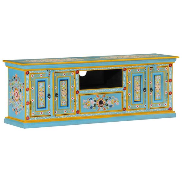 vidaXL TV skrinka modrá 110x30x40 cm mangovníkový masív