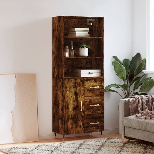 vidaXL Vysoká skrinka dymový dub 69,5x34x180 cm spracované drevo