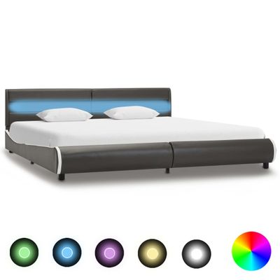 vidaXL Posteľný rám s LED, antracitový, umelá koža 180x200 cm