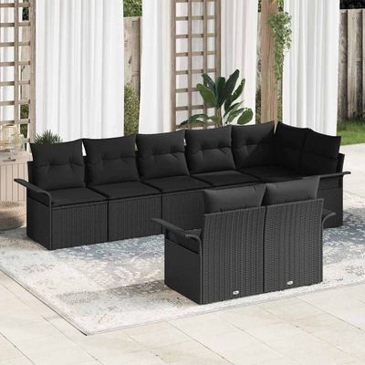 vidaXL Súprava záhradných pohoviek s úložiskom 8 pcs Čierna polyratan