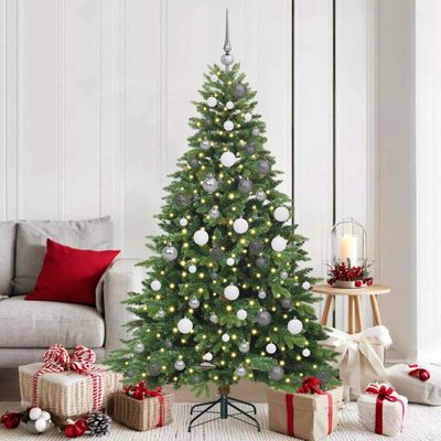 vidaXL Umelý vianočný stromček s 300 LED-i Zelená 180 cm PE a PVC