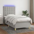 vidaXL Posteľ boxsping s matracom a LED bledosivá 90x190 cm látka