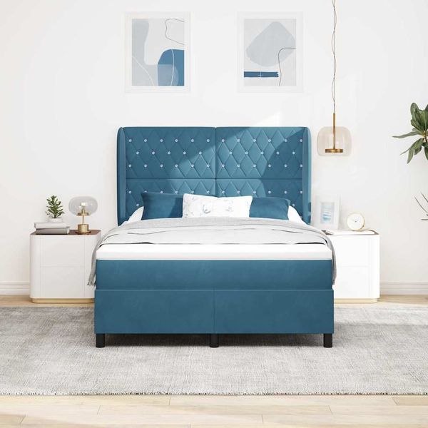 vidaXL Posteľ s pružinovým rámom Tmavomodrá 200 x 140 cm Zamat