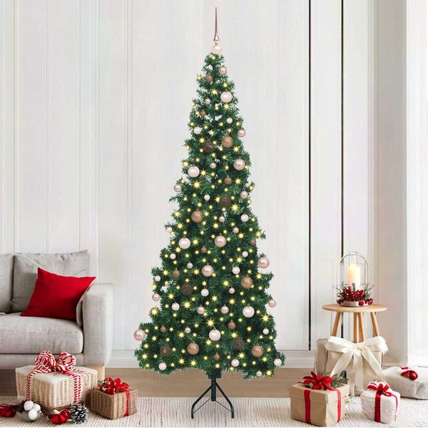 vidaXL Rohový umelý vianočný strom s 300 LED-i Zelená 210 cm PVC a kov