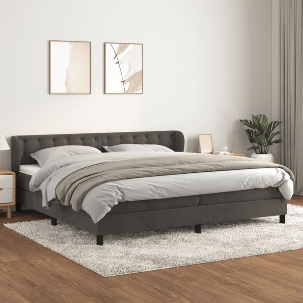 vidaXL Posteľný rám boxspring s matracom tmavosivý 200x200 cm zamat