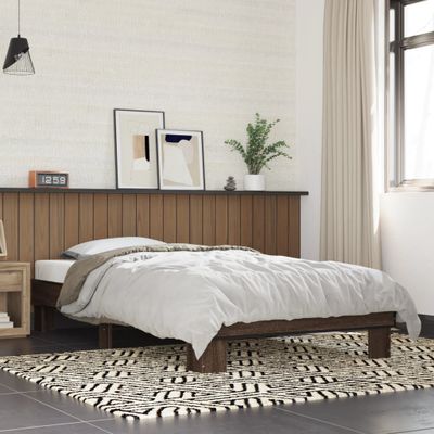 vidaXL Posteľný rám hnedý dub 100x200 cm kompozitné drevo a kov