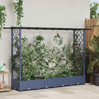 vidaXL Vyvýšený záhon s mriežkou a strechou Sivá 203 x 40 x 121 cm PP