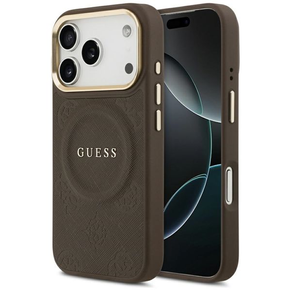 Puzdro Guess pre iPhone 17 Pro HC MAGSAFE PU S/ PEONIA HOT STAMP hnedé