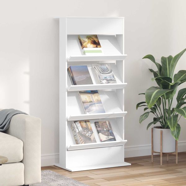 vidaXL Regál na časopisy Biela 70 x 41 x 156 cm Kompozitné drevo