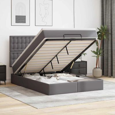 vidaXL Osmanský rám postele s matracom sivá 140x200 cm umelá koža