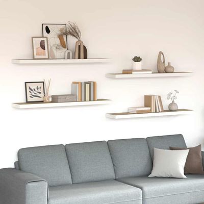 vidaXL Plávajúce nástenné police 4 ks dub a biele 120x23,5x3,8 cm MDF