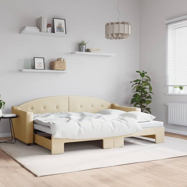 vidaXL Denná posteľ s rozkladacou posteľou krémová 80x200 cm látka