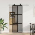 vidaXL Posuvné dvere s kovaním čierne 76x205 cm tvrdené sklo