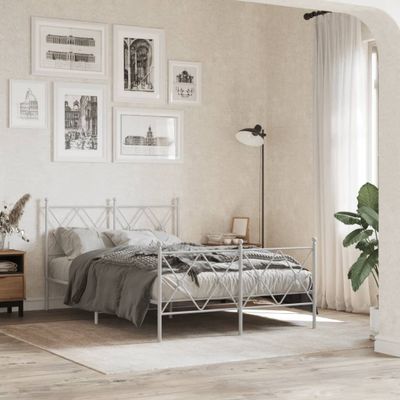 vidaXL Kovový rám postele s čelom a podnožkou biely 120x200 cm