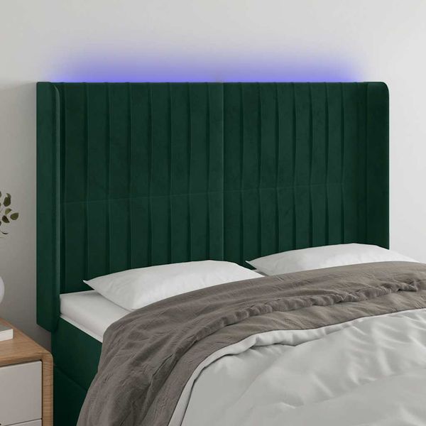 vidaXL Čelo postele s LED tmavozelené 147x16x118/128 cm zamat