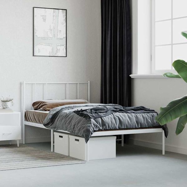 vidaXL Kovový rám postele s čelom biely 107x203 cm
