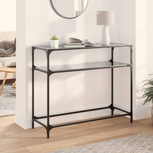vidaXL Konzolový stolík s čiernou sklenenou doskou 98x35x81 cm oceľ