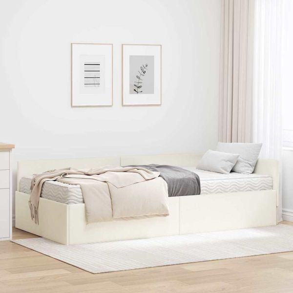 vidaXL Rohový rám postele s matracom Iný 2 pcs Krémová Zamat