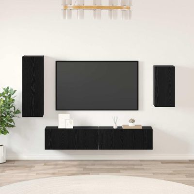 vidaXL Zostava TV skriniek Nástenný 4 pcs Čierny dub Kompozitné drevo