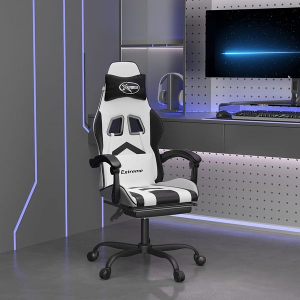 vidaXL Herná stolička s podnožkou biela a čierna umelá koža