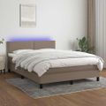 vidaXL Posteľ boxsping s matracom a LED sivohnedá 140x190 cm látka