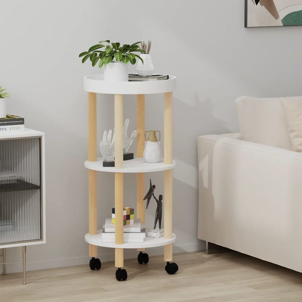 vidaXL 3-poschodový vozík biely 38x38x82cm spracované drevo a borovica