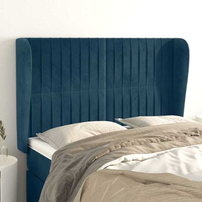 vidaXL Čelo postele so záhybmi tmavomodrá 147x23x118/128 cm zamat