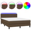 vidaXL Posteľ boxsping s matracom a LED tmavohnedá 140x190 cm látka