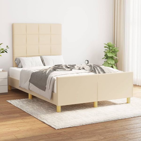vidaXL Posteľ bez matraca krémová 120x190 cm látka