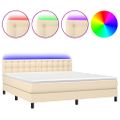 vidaXL Posteľ boxsping s matracom a LED krémová 160x200 cm látka