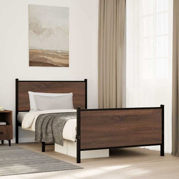 vidaXL Kovový posteľný rám bez matraca hnedý dub 100x200 cm
