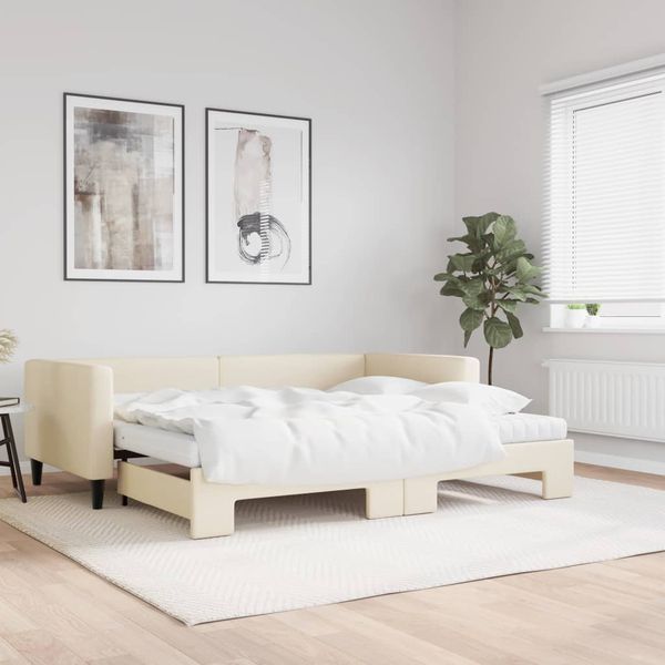 vidaXL Rozkladacia denná posteľ s matracmi krémová 90x200 cm látka