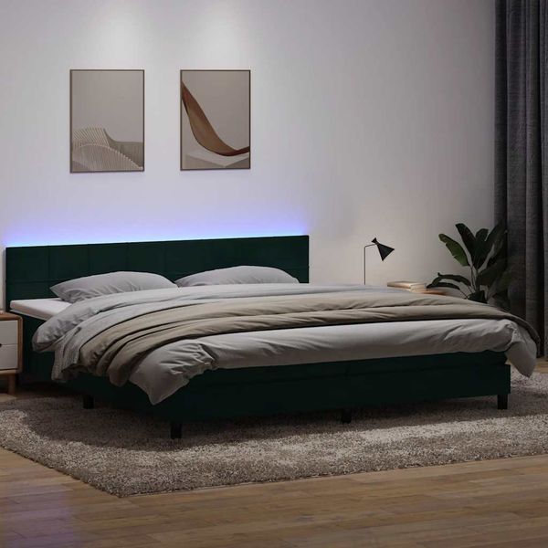 vidaXL Box Spring Posteľ s matracom a LED Tmavo zelená 200x210 cm Zamat